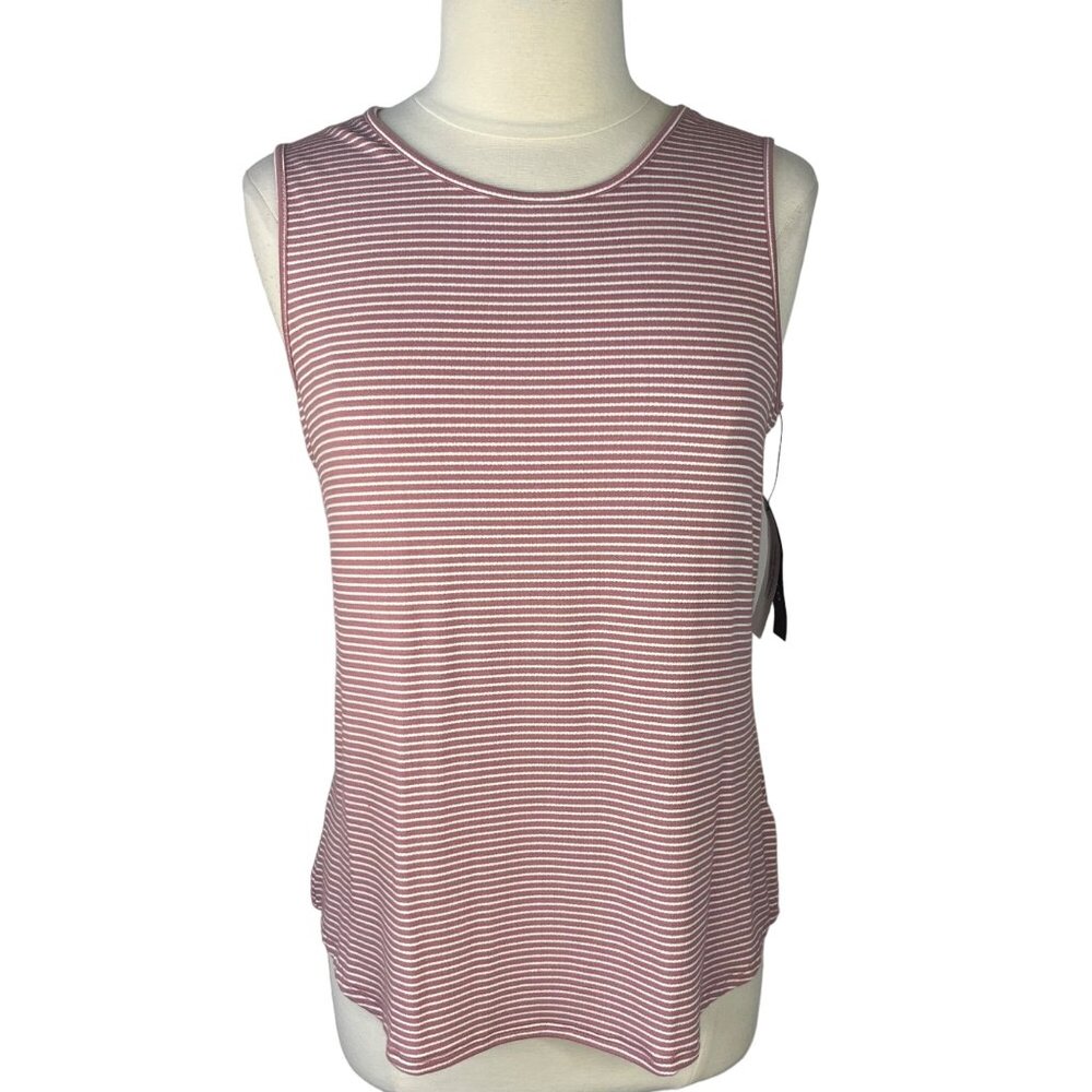 Jones‎ & Co New York Sleeveless Blouse Tank Top Pink White Stripes Large New